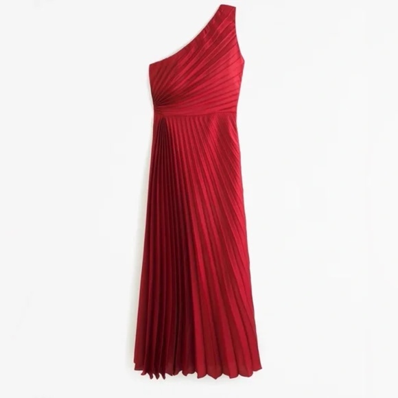 Abercrombie and Fitch Red Giselle Pleated One-Shoulder Maxi Dress A&F M New - Picture 3 of 15